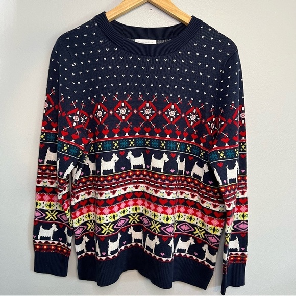 CHARTER CLUB SWEATER WOMEN'S Sz L PXL KNIT CREW NECK MULTICOLOR DOG HEART Beaded - Picture 2 of 12